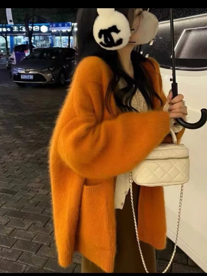 原版 长毛猛马绒气质轻奢真毛开衫外套大衣毛衣