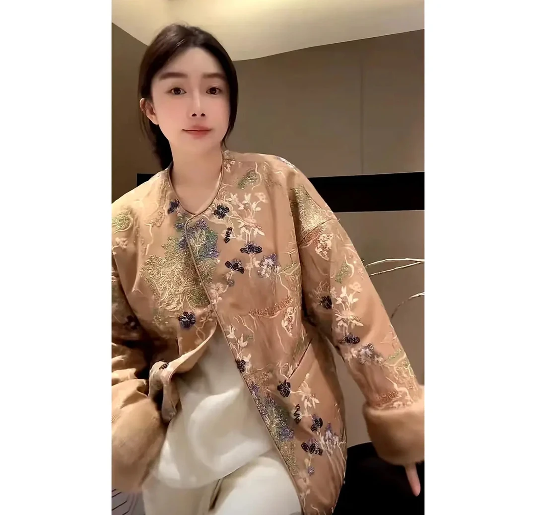 【日照金山】新中式国风重工刺绣亮片水貂毛棉外套女