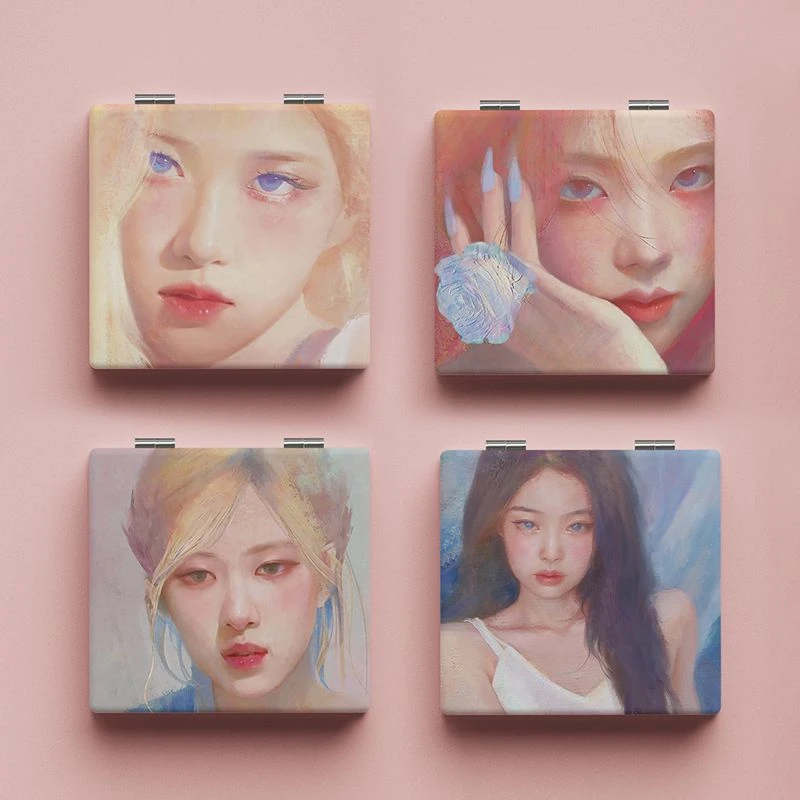 BLACKPINK油画小镜子朴彩英lisa金智秀 金智妮折叠镜子韩版化妆镜