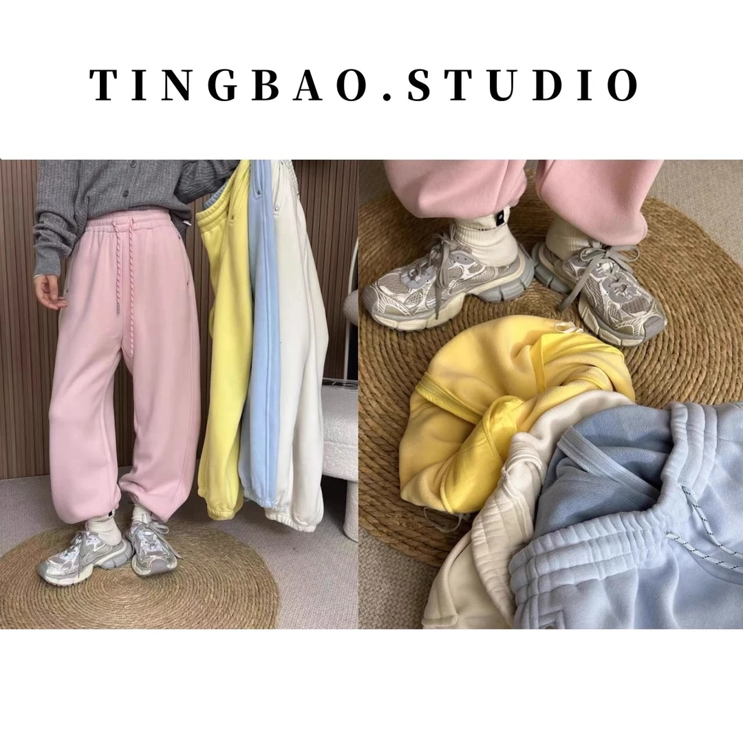 【夕阳西下】加绒款~冬季新款时尚百搭松紧腰抽绳束脚卫裤8686