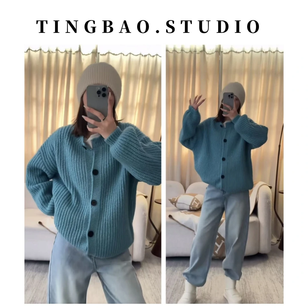 【枫叶氛围】慵懒风毛衣外套秋冬时尚宽松气质百搭粗针针织开衫7280