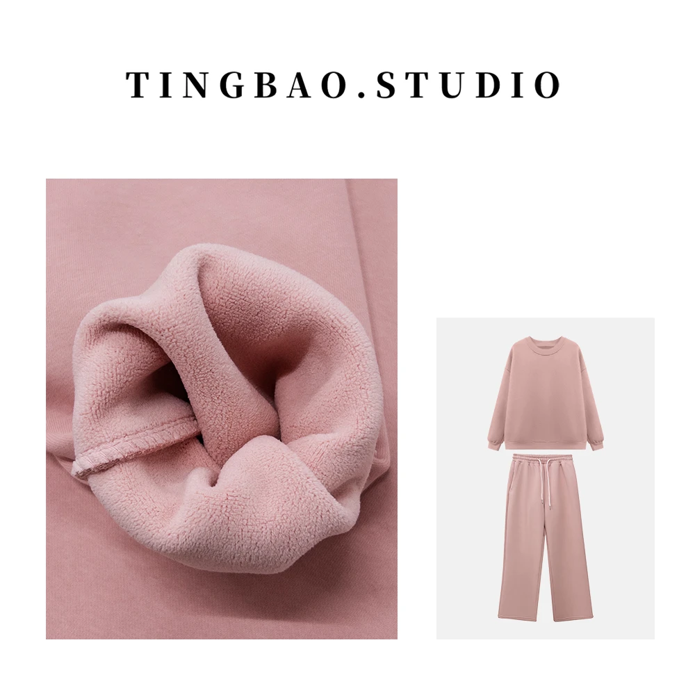 【冬日限定】加绒款~显瘦小众基础圆领卫衣+松紧腰休闲裤套装22663