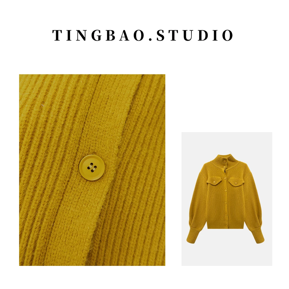 【单色调】冬季新款韩系简约单排扣设计感可立领可翻领毛衣开衫