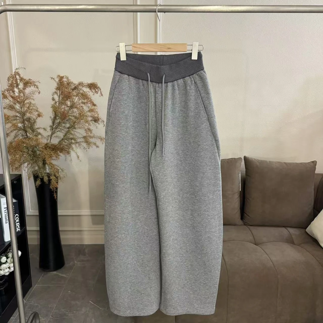 【双拼雪顶】加绒冬季新款简约松弛感拼色抽绳腰头弯刀休闲裤 61095