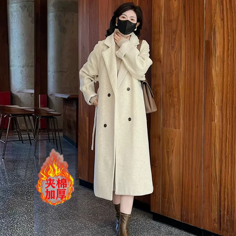 毛呢外套女小个子2023新款秋冬季夹棉高级感韩系加厚正肩呢子大衣