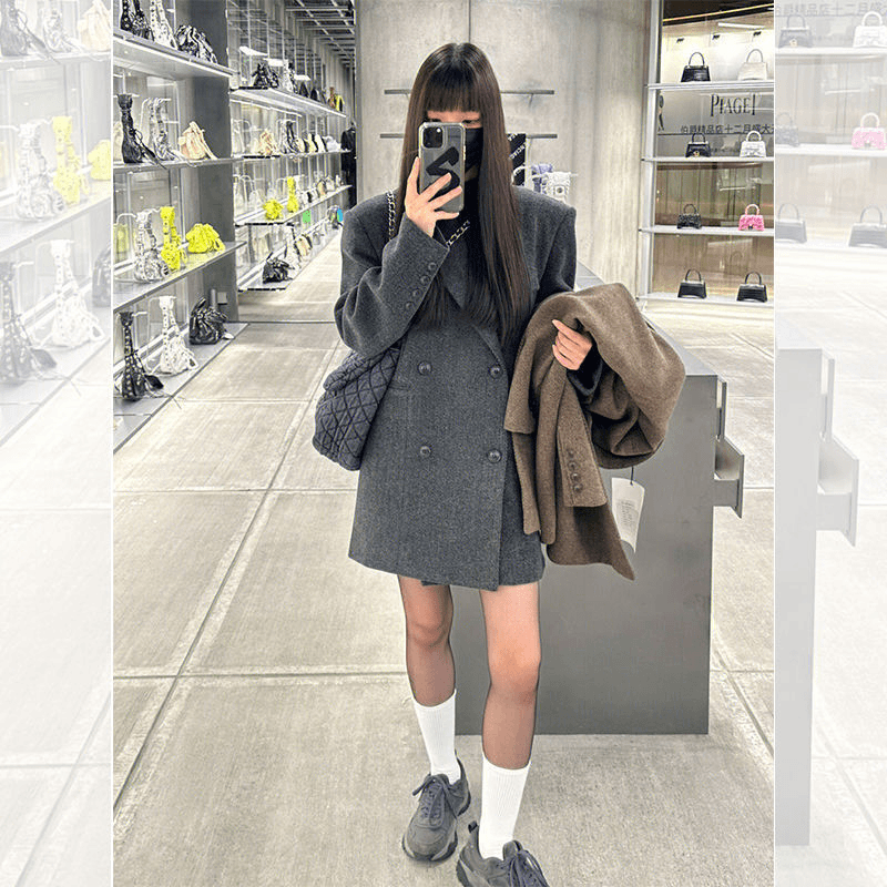 灰色小香风西装毛呢外套女秋冬新款小众设计感小个子加厚呢子上衣
