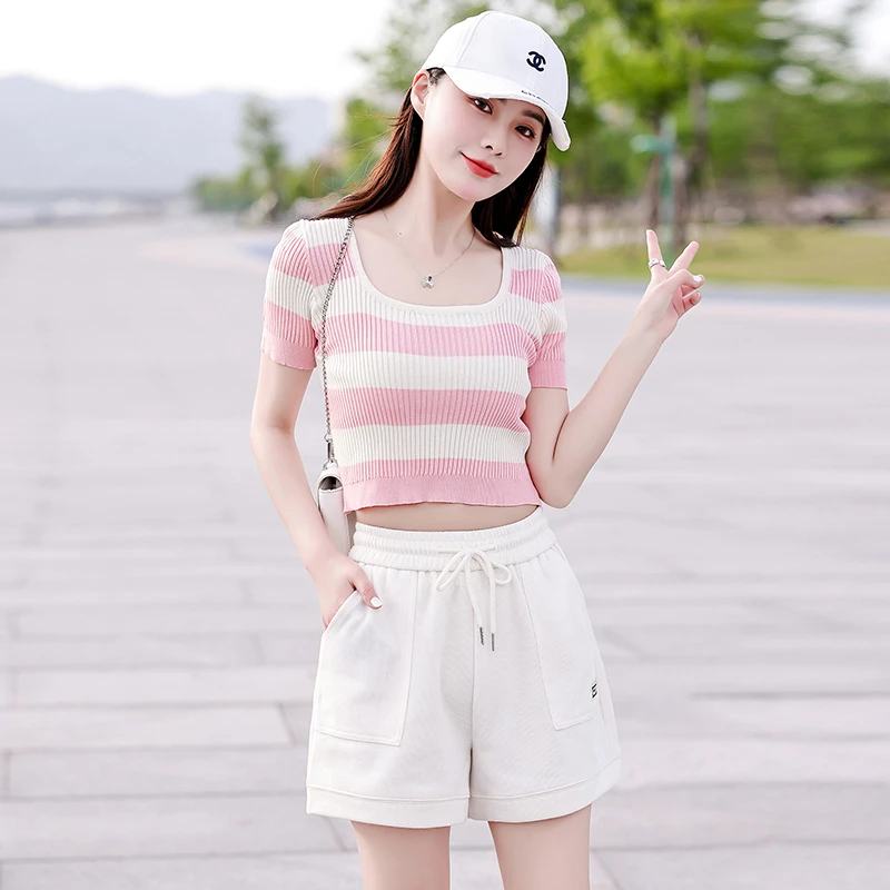 新款夏季休闲运动针织棉阔腿a字短裤女高腰宽松舒适居家睡裤外穿