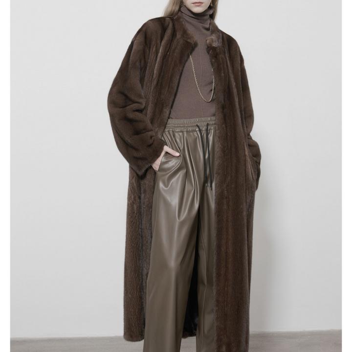 含领1.29米/主流中古色咖啡本色水貂貂皮大衣外套26D025