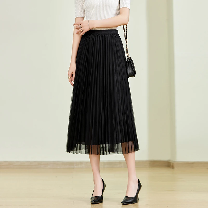 夏季显瘦半身裙中长款百褶裙宽松百搭A字褶皱半身裙