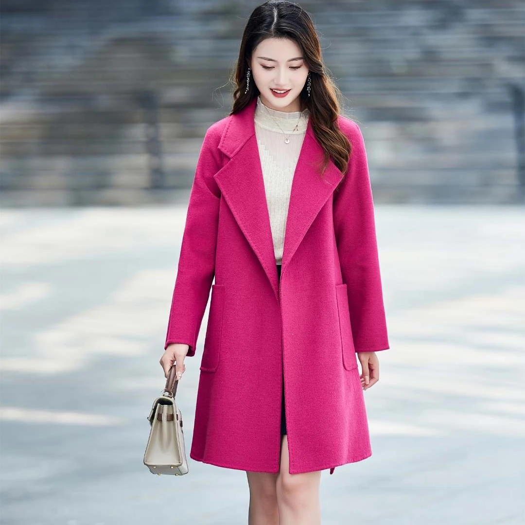 秋冬新款女浴袍款中长款时尚宽松外套气质保暖长袖双面小个子大衣