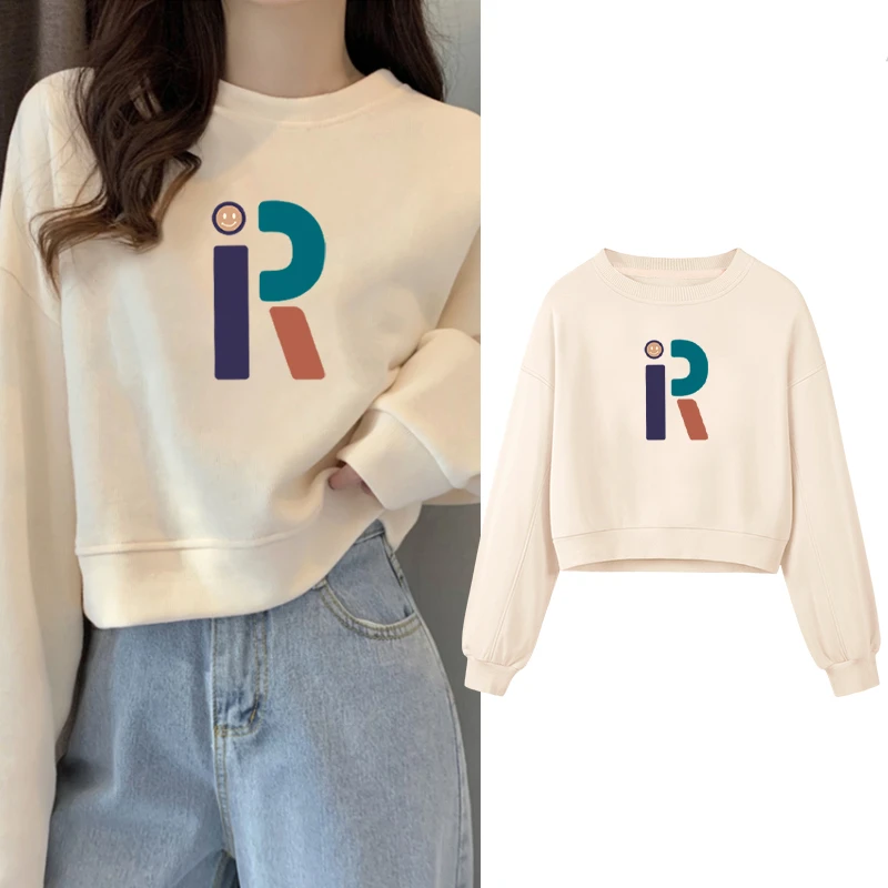 高腰短款卫衣女奶油色早秋季上衣潮小个子春秋无帽小众卫衣外套