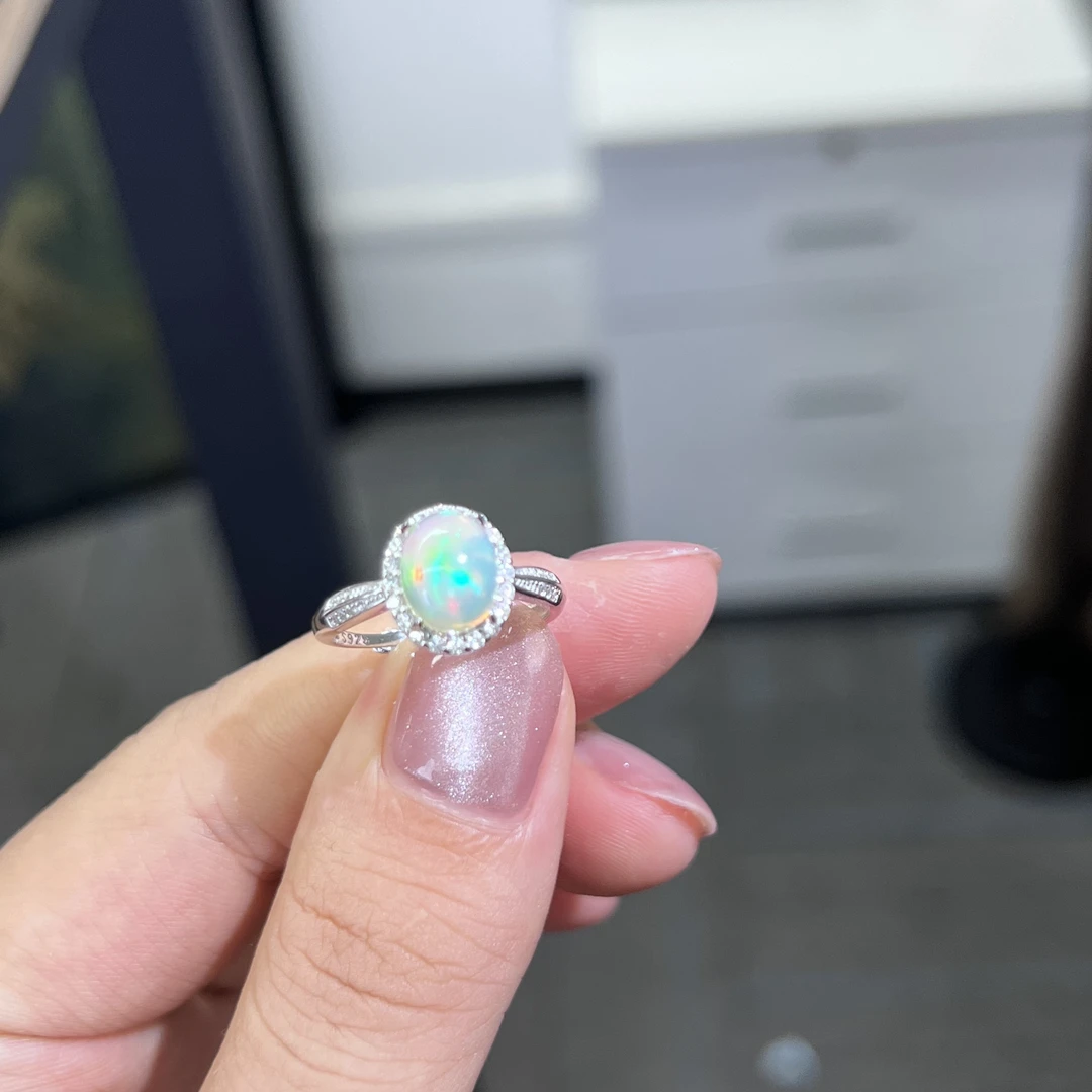 S925银欧泊戒指精美开口戒