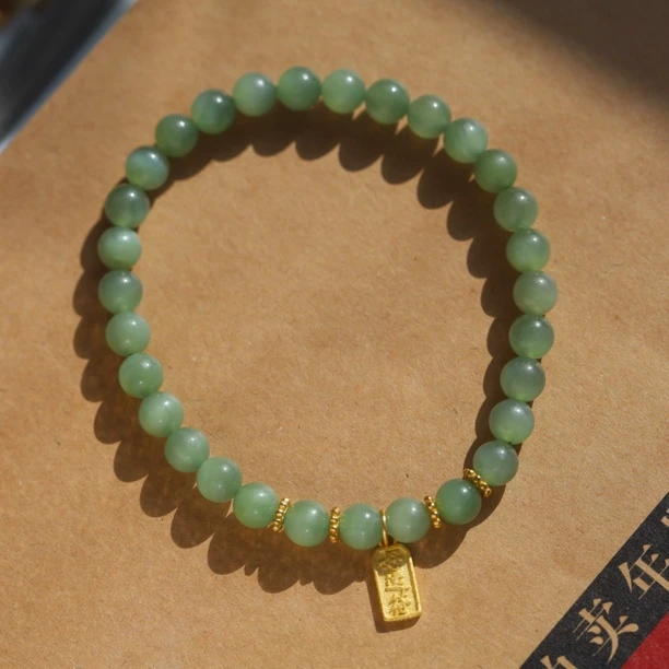 和田玉猫眼手串6mm气质单圈玉手串绿色百搭高级感