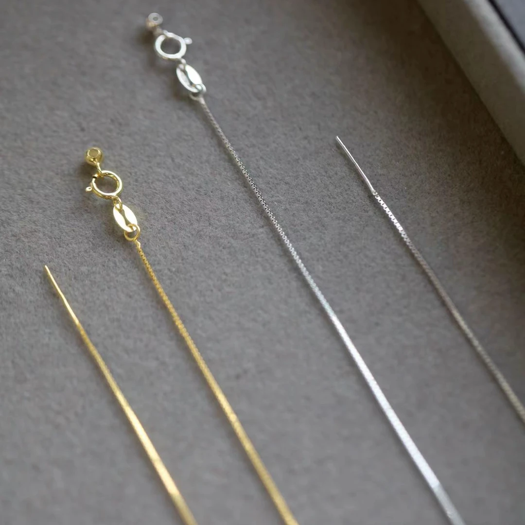 链子925银 S925银链项链 可调节式针式链 抽拉精致素链链长45cm