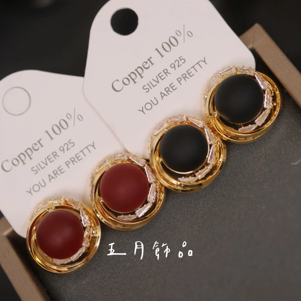 铜合金耳饰 新款港风复古红豆洋气百搭气质耳扣款耳钉