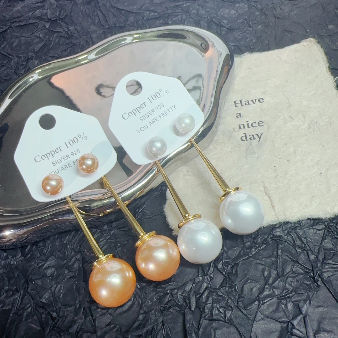 铜合金仿珍珠耳饰 法式轻奢大小珠珠一款两戴夸张高级气质耳环