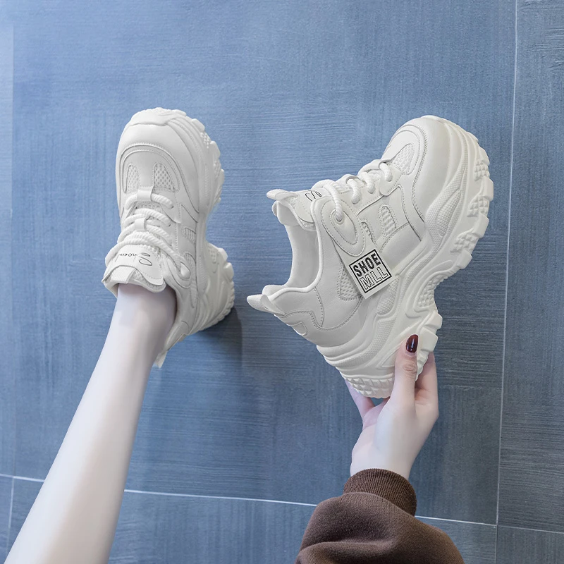 内增高8cm百搭老爹鞋女小白鞋秋冬保暖运动休闲厚底松糕鞋8088-1