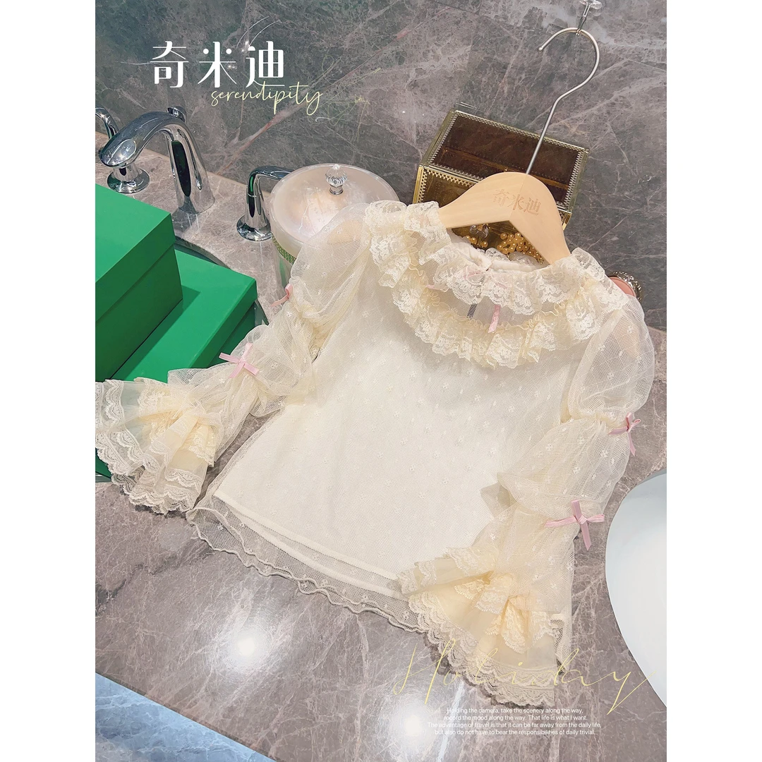 奇米迪女童公主蕾丝打底衫可外穿2023秋装洋气ol儿童娃娃衫31073