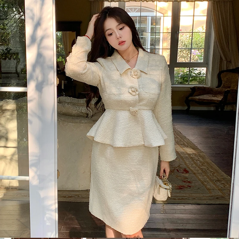 大码高级感显瘦200斤胖mm秋冬新款小香风套装气质温柔两件套1740