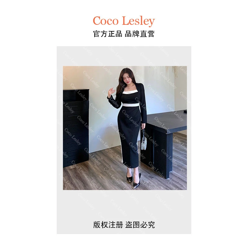 法式茶歇春夏新款女神长裙赫本黑白拼接连衣裙1552