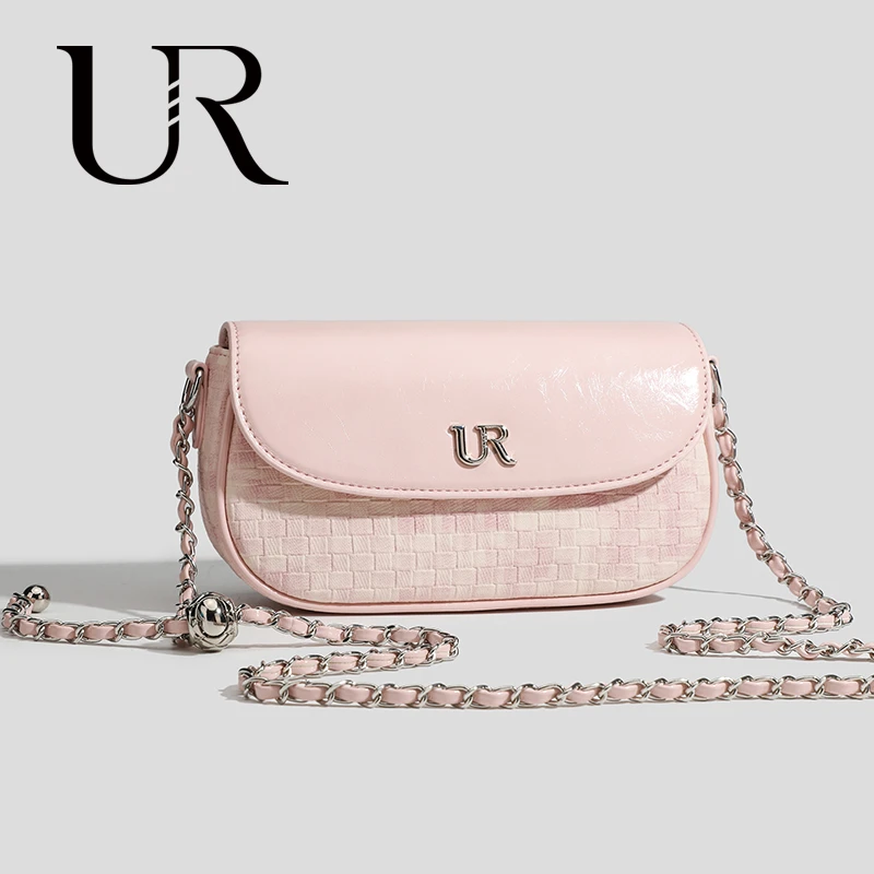 【真真专属】UR新款夏天简约风粉色小包包单肩斜挎时尚女包