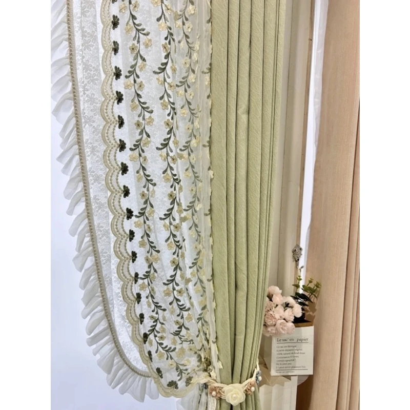 沐润窗饰新款窗帘侧边纱钉钻清风拂绿窗帘花边法式窗帘绑带装饰纱