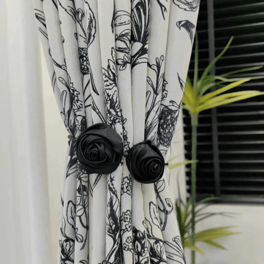 沐润花边窗帘绑带配饰黑玫瑰白玫瑰绑绳轧带