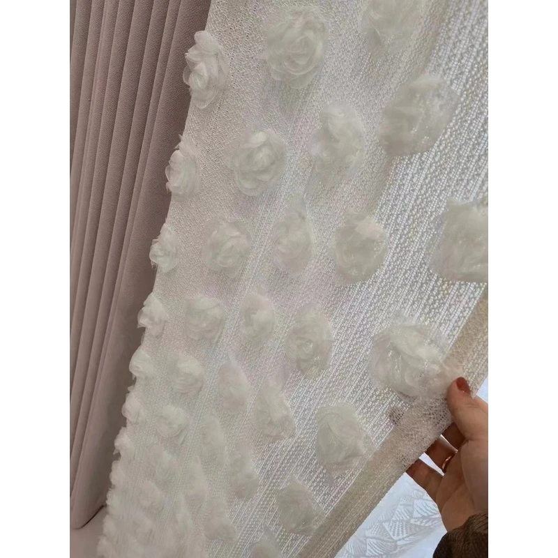 沐润花边2024新款侧边纱浮雕玫瑰立边纱窗帘配件宽花边装饰侧边纱