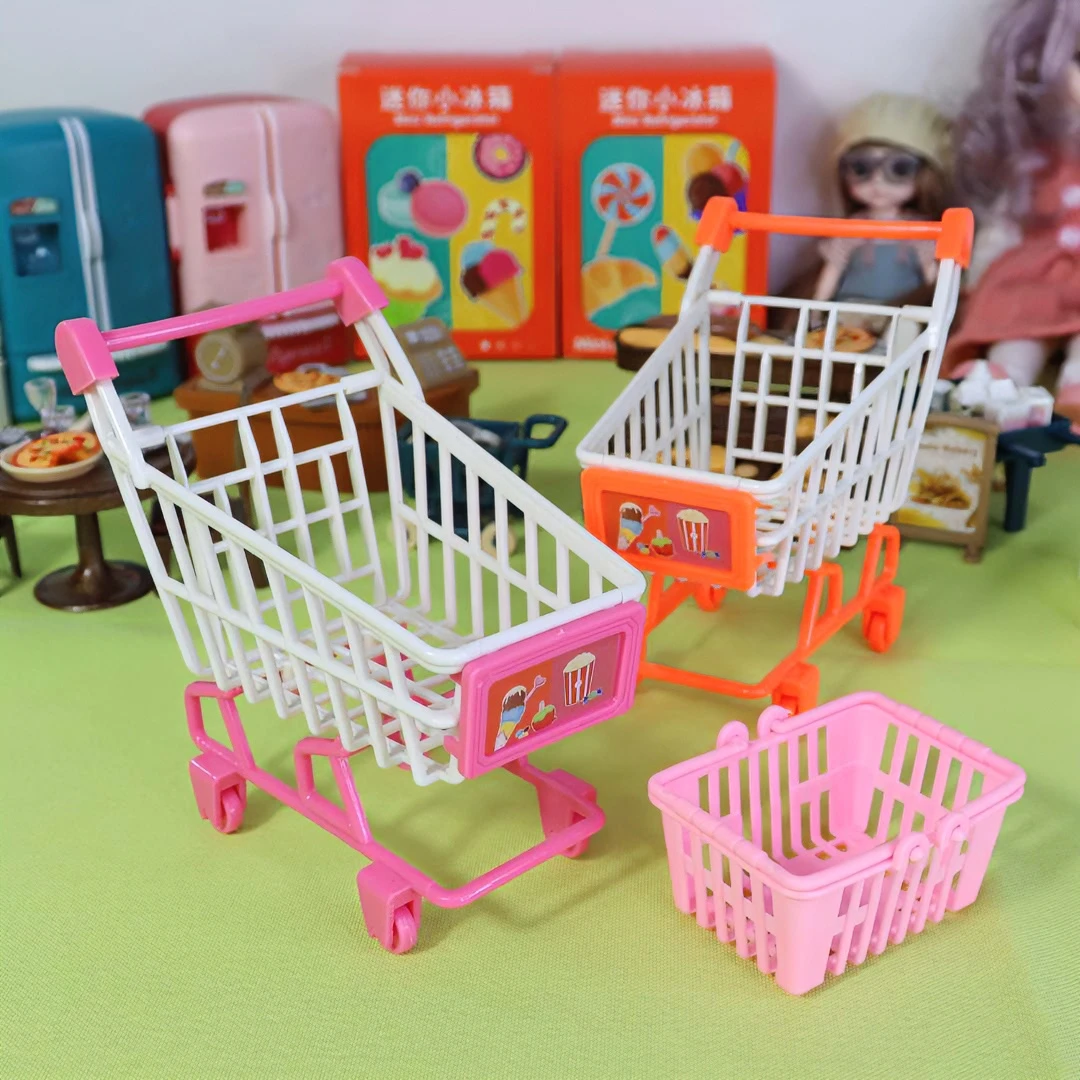 仿真食玩生活道具 超迷你可爱超市商场购物车 购物篮 塑料玩具