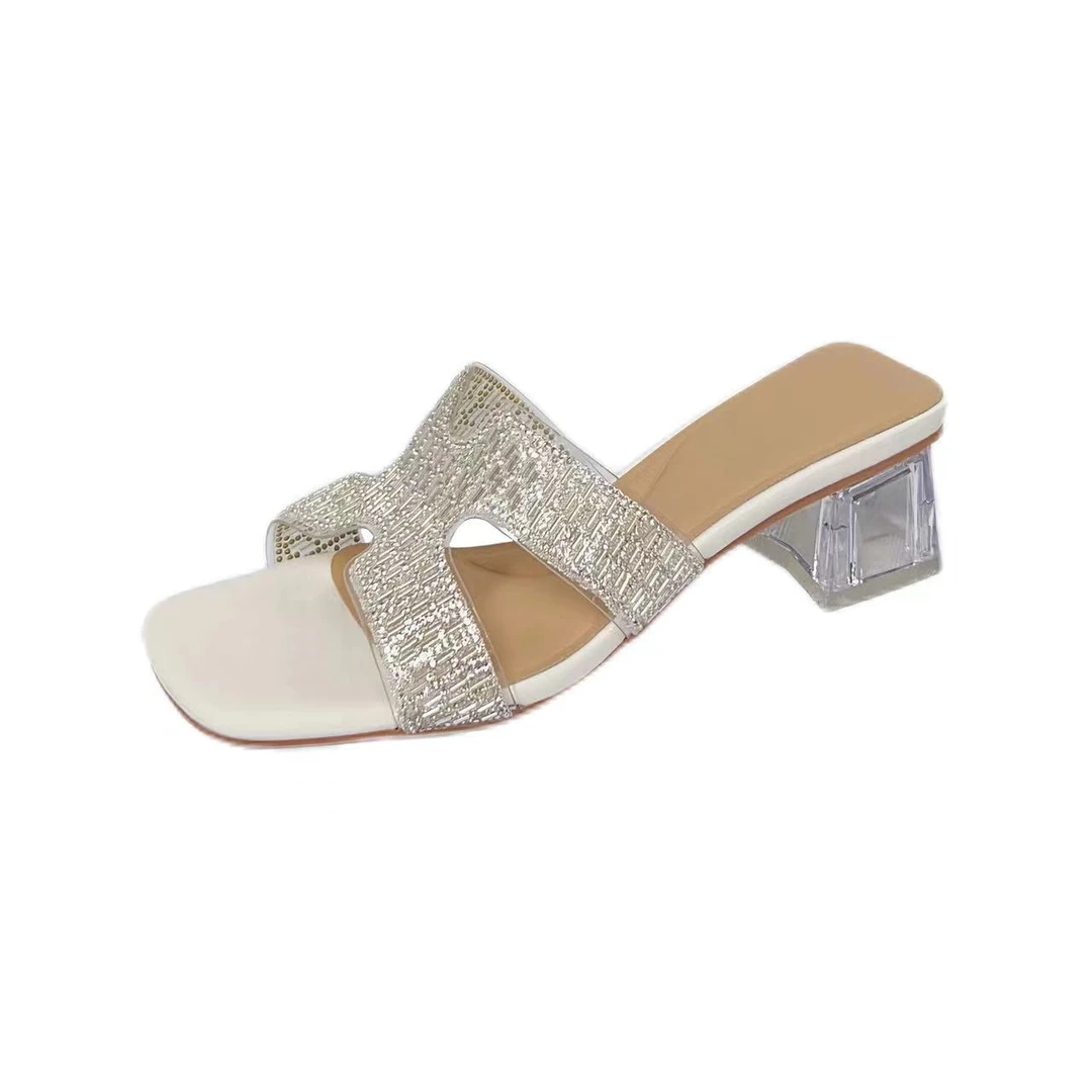 气质仙女风外穿时尚2024新款高级感水晶透明高跟鞋凉拖鞋