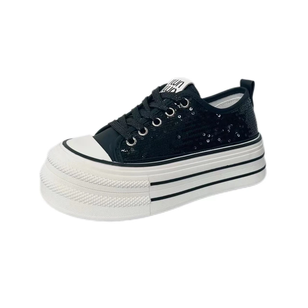 厚底增高鳞片女鞋春季2024新款时尚百搭休闲板鞋