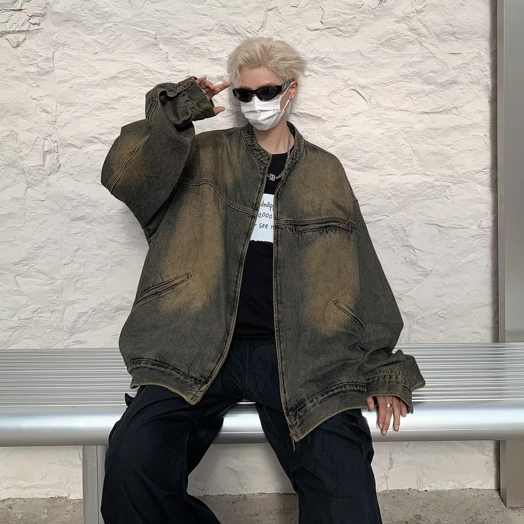 241美式复古水洗做旧牛仔外套男女春秋新款宽松牛仔夹克上衣潮潮