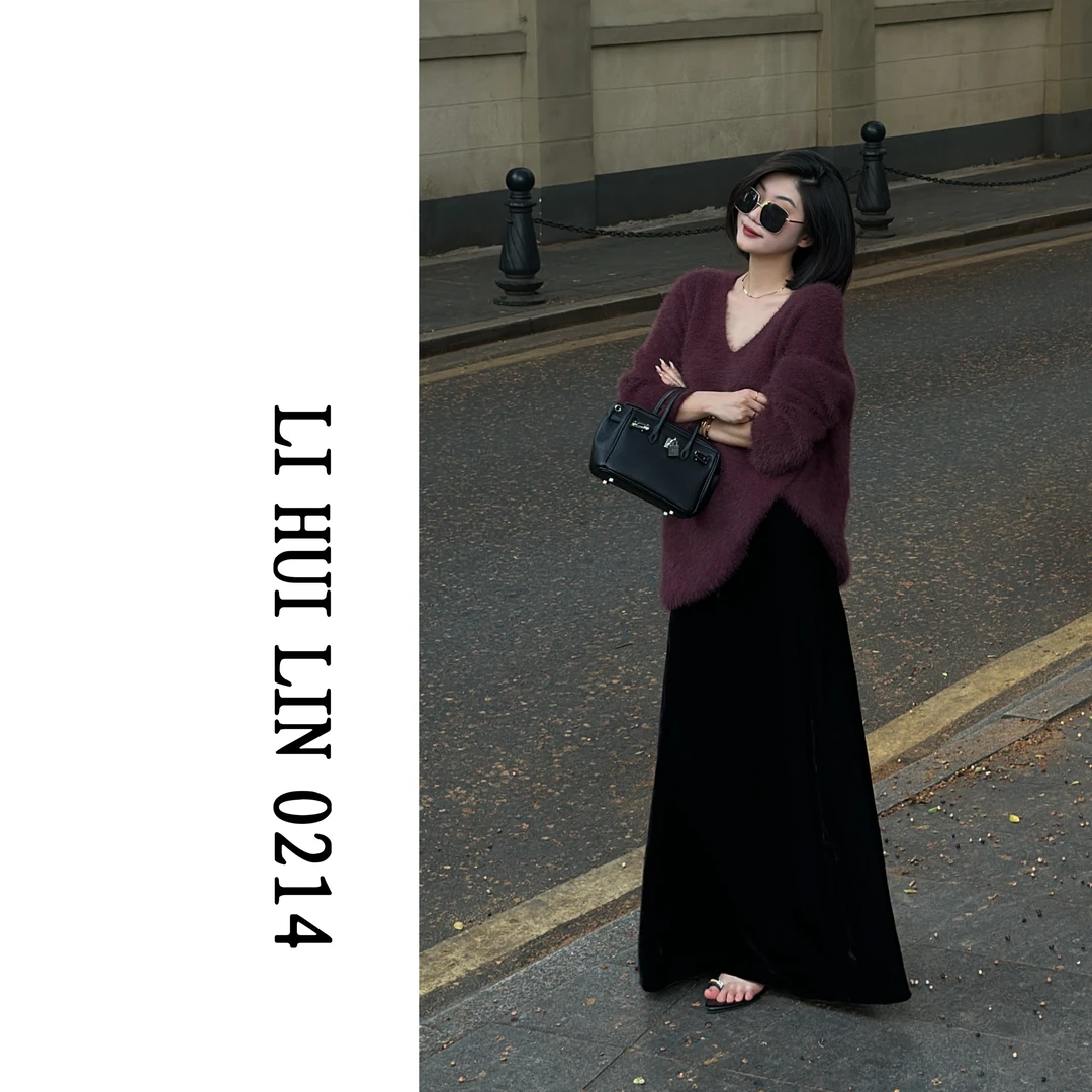 LIHUILIN/仿貂毛V领慵懒风保暖毛衣