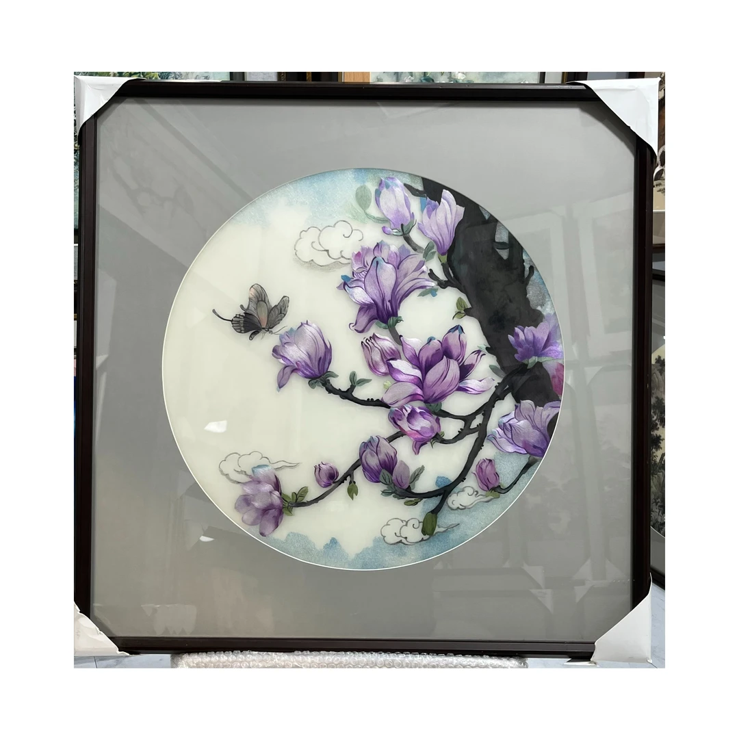 《玉兰花蝴蝶》精品手工苏绣适用于玄关餐厅挂放中式刺绣