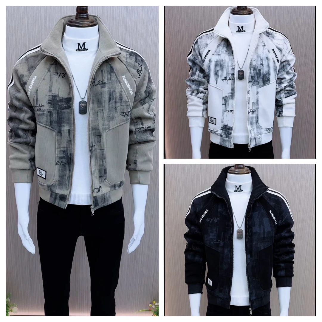 冬季男士加绒加厚爆款夹克外套潮牌百搭休闲时尚韩版修身保暖上衣