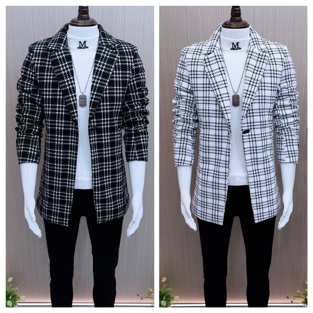 格子新款男士中长款加厚风衣时尚潮流休闲抗皱韩版修身男装大衣男