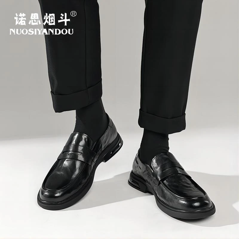 诺思烟斗头层羊皮休闲商务皮鞋日常休闲百搭舒适软底真皮男士男鞋
