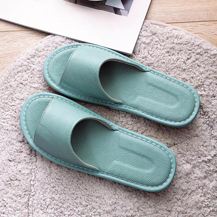 云枕牛皮真皮纯色男女开口拖