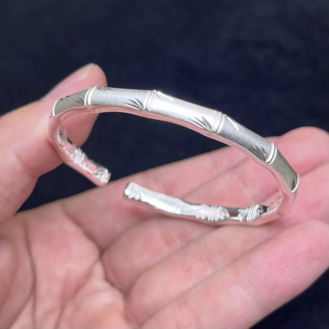 足银手镯 菲菲珠宝好*HZ#足银手镯-竹节开口镯