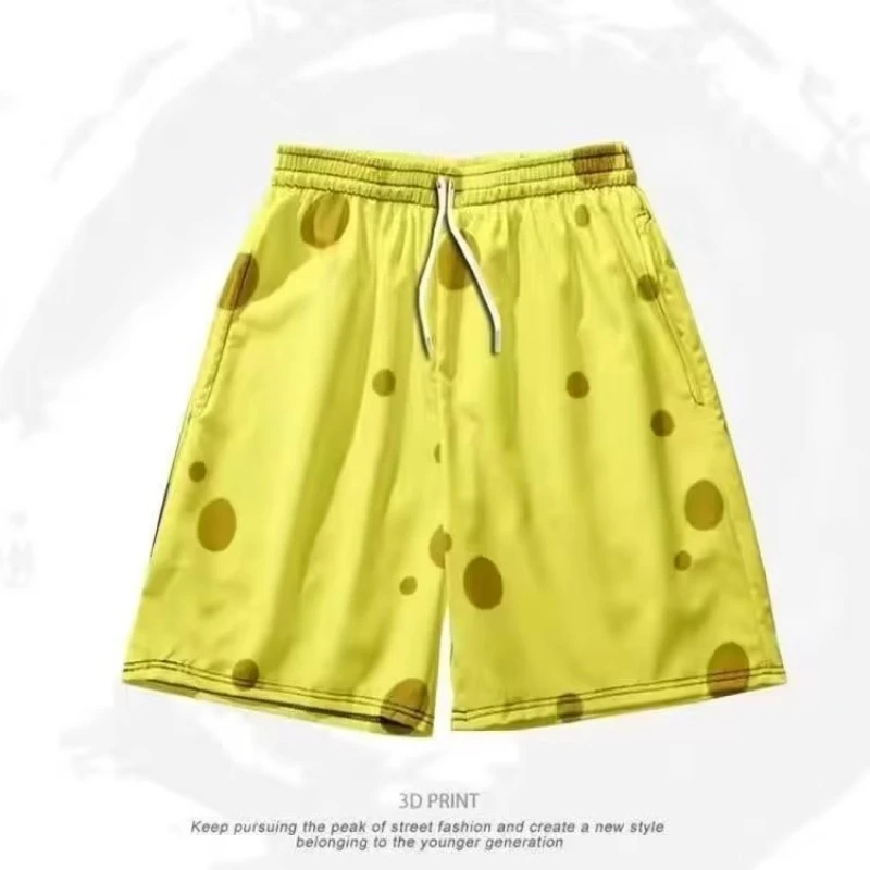 海绵宝宝派大星短裤男夏季薄款休闲卡通睡裤宽松沙滩情侣五分裤子