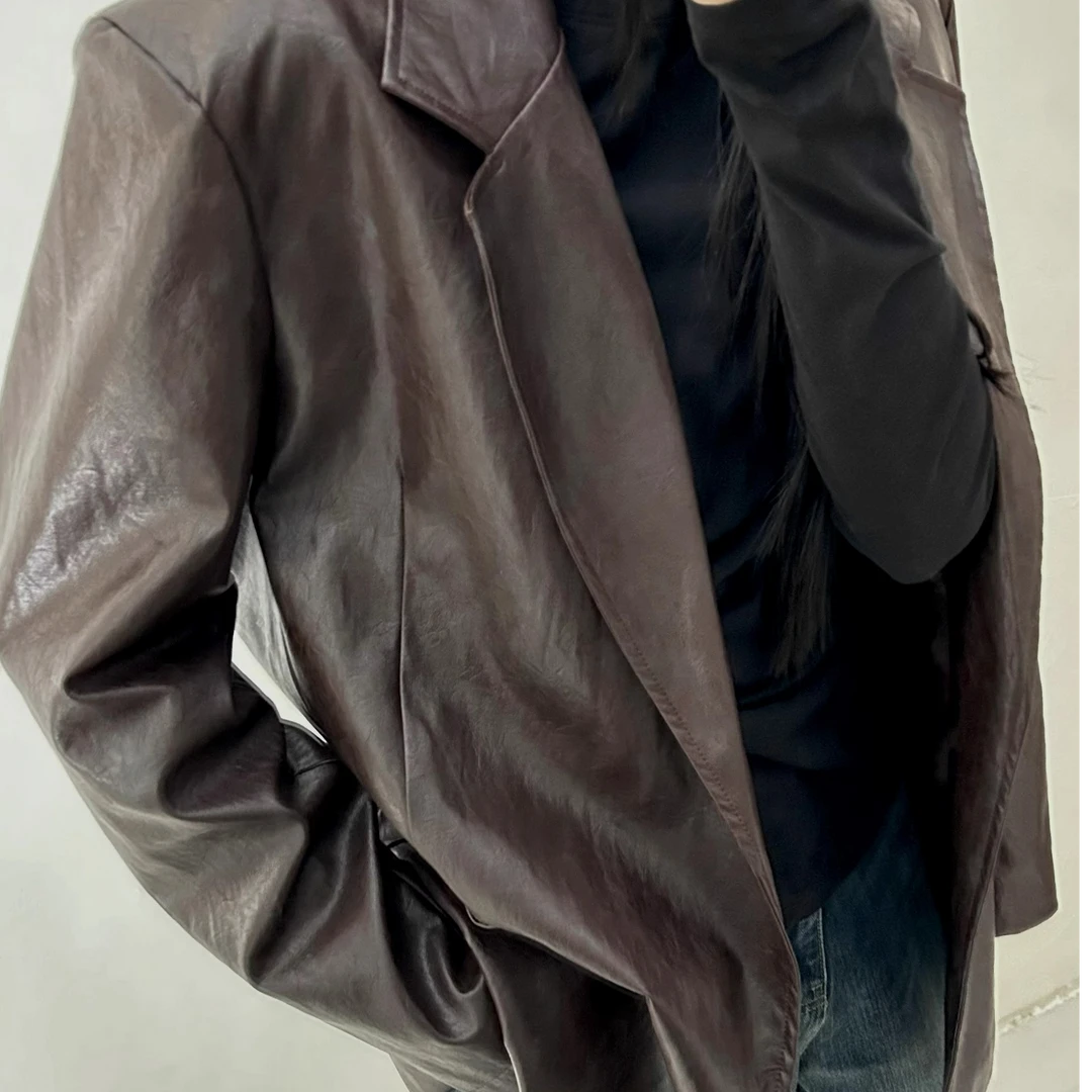 现货 POSTMODERN韩国东大门宽松廓形小众外套皮衣