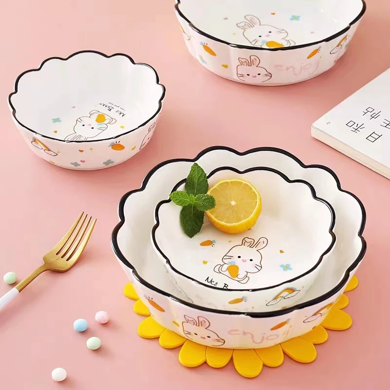 陶瓷碗可爱卡通沙拉创意个性碗饭碗日式家用餐具微波炉烤箱碗专用