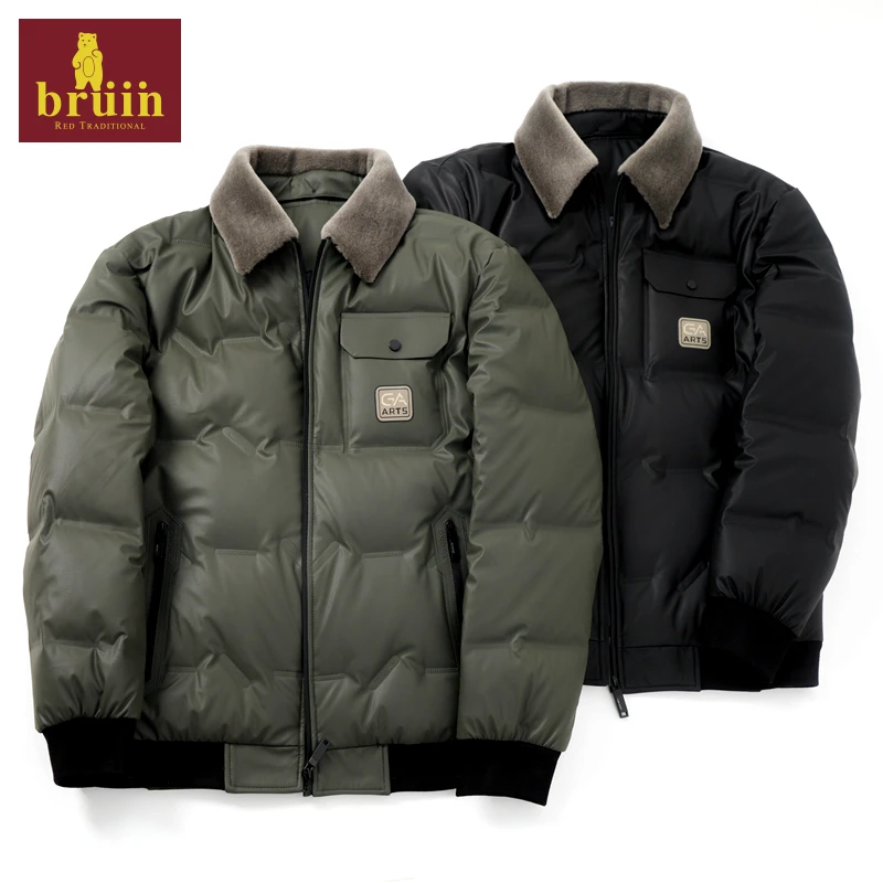 BRUIN/布来恩秋冬季新款男士短款轻薄羊毛领休闲加厚羽绒服5866