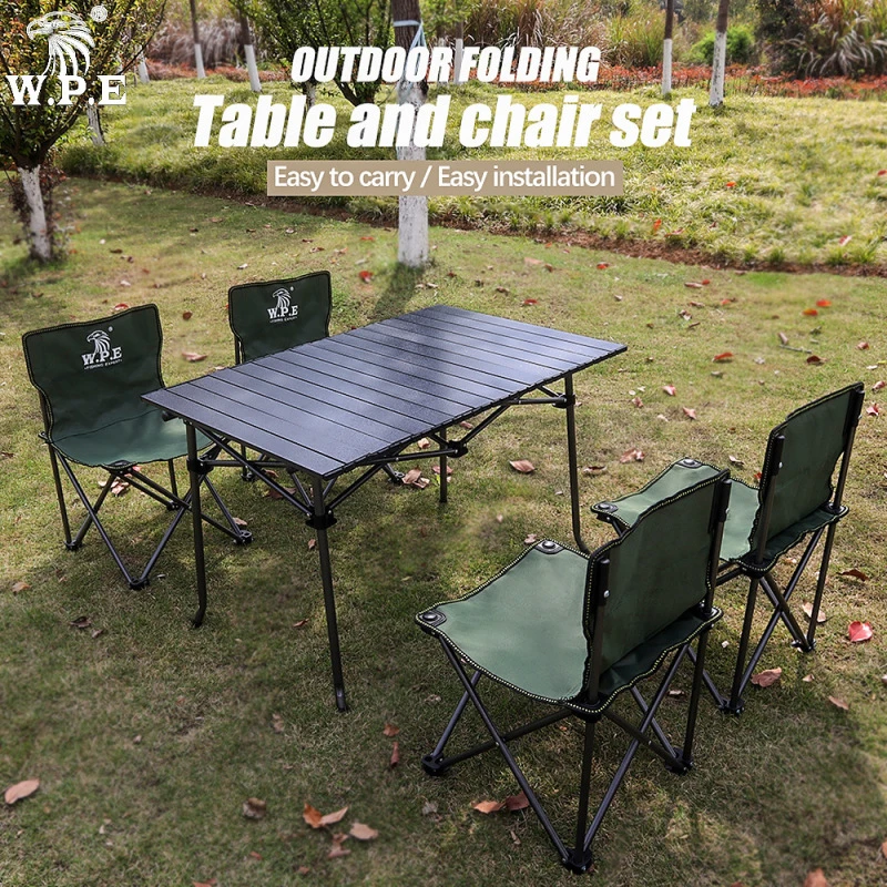 W.P.E户外休闲桌椅五件套折叠便捷野营钓鱼折叠桌子折叠凳子耐用