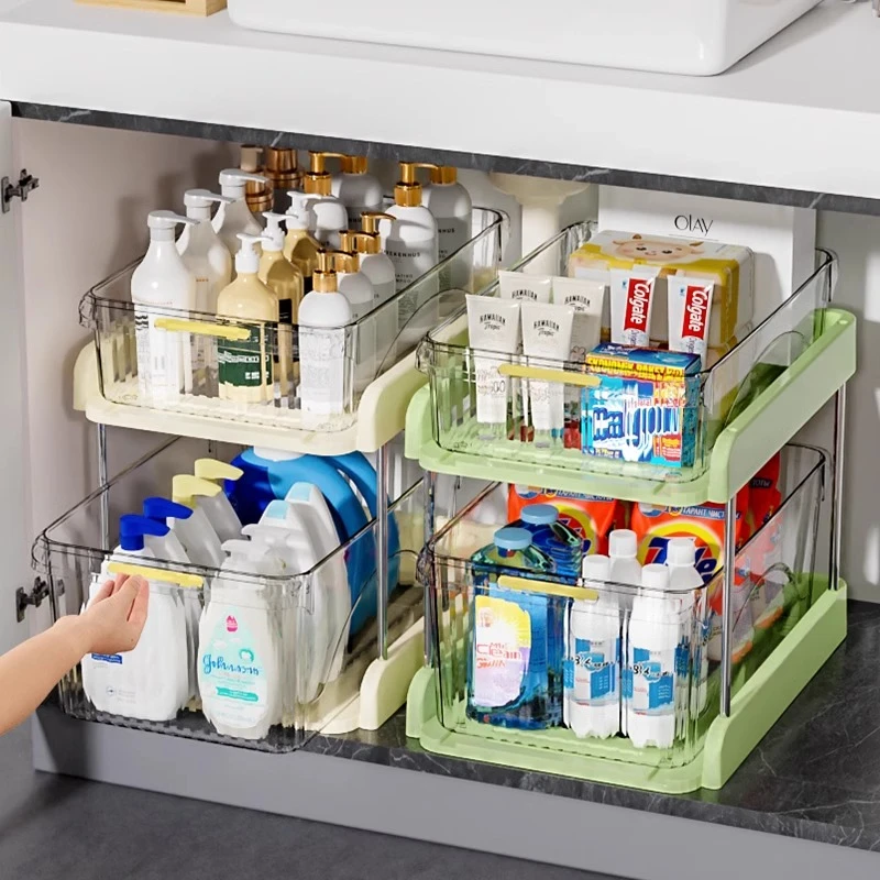 下水槽落地置物架浴室厨房柜子收纳架子卫生间抽拉洗手台储物神器