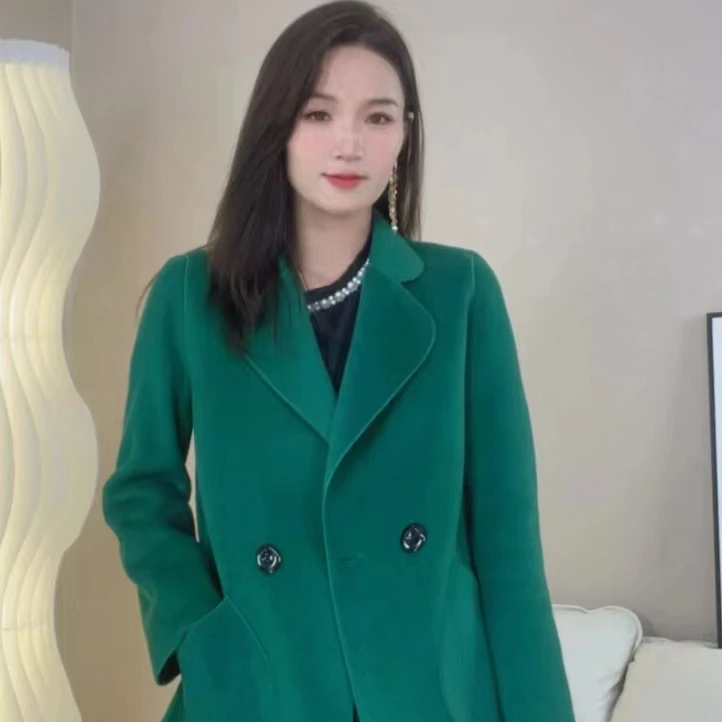 【红人上新】纯色双面呢大衣经典女西服领女装中长款外套气质-999款