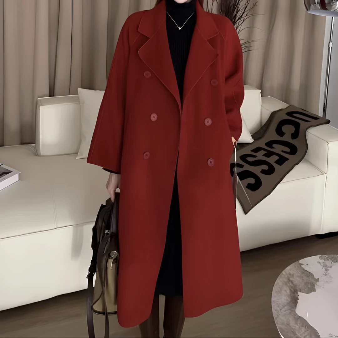 2023秋冬双面呢大衣外套六立扣腰带赫本风外套百搭轻奢气质韩版