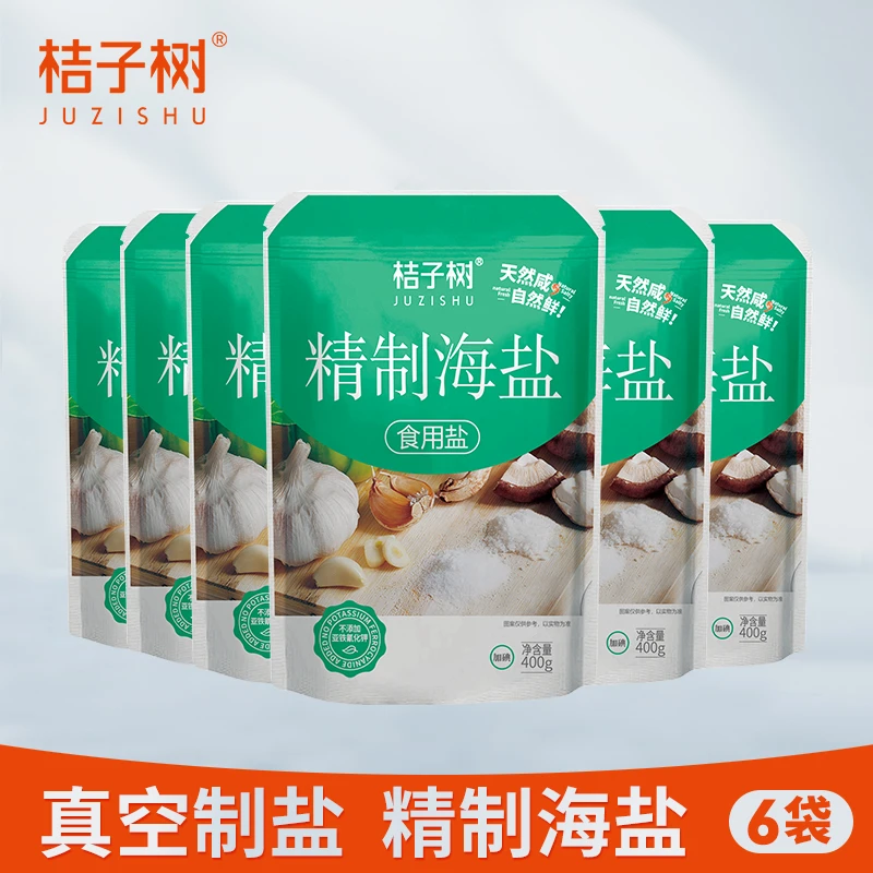 【桔子树】精制海盐 400g*6袋 家庭食用盐 不含抗结剂