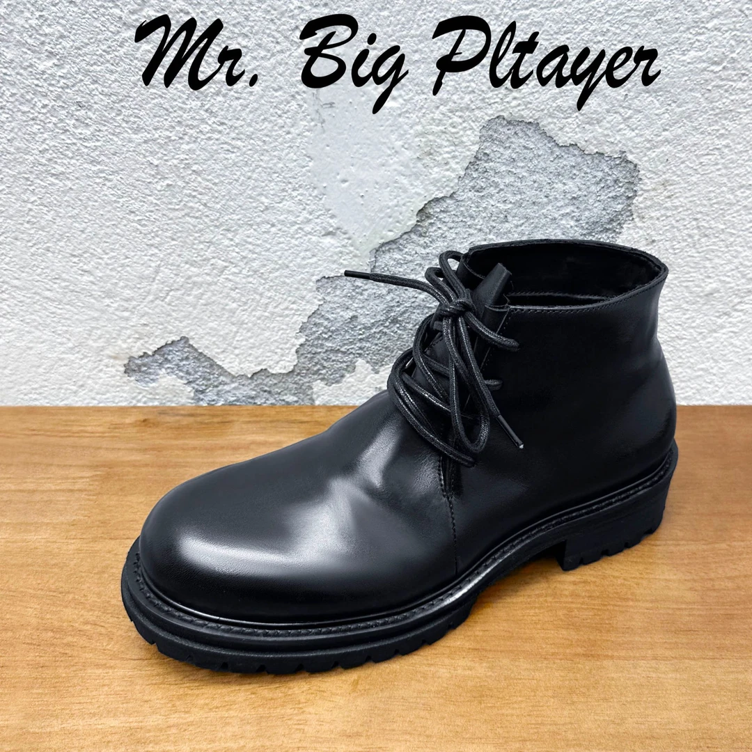 休闲马丁靴水洗马皮高帮真皮大底男士圆头英伦风冬季厚底百搭时尚