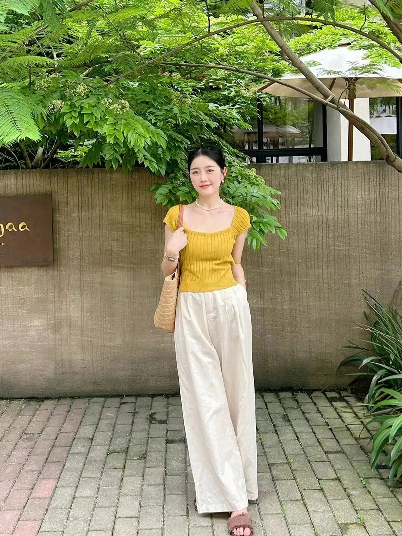 2024新款春夏甜美韩系休闲时尚显瘦T恤上衣搭配百搭宽松休闲裤子